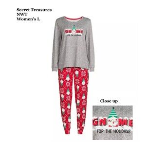 Festive Christmas Pajama Set Womens Size L Gnome for the Holiday Loungewear Cozy